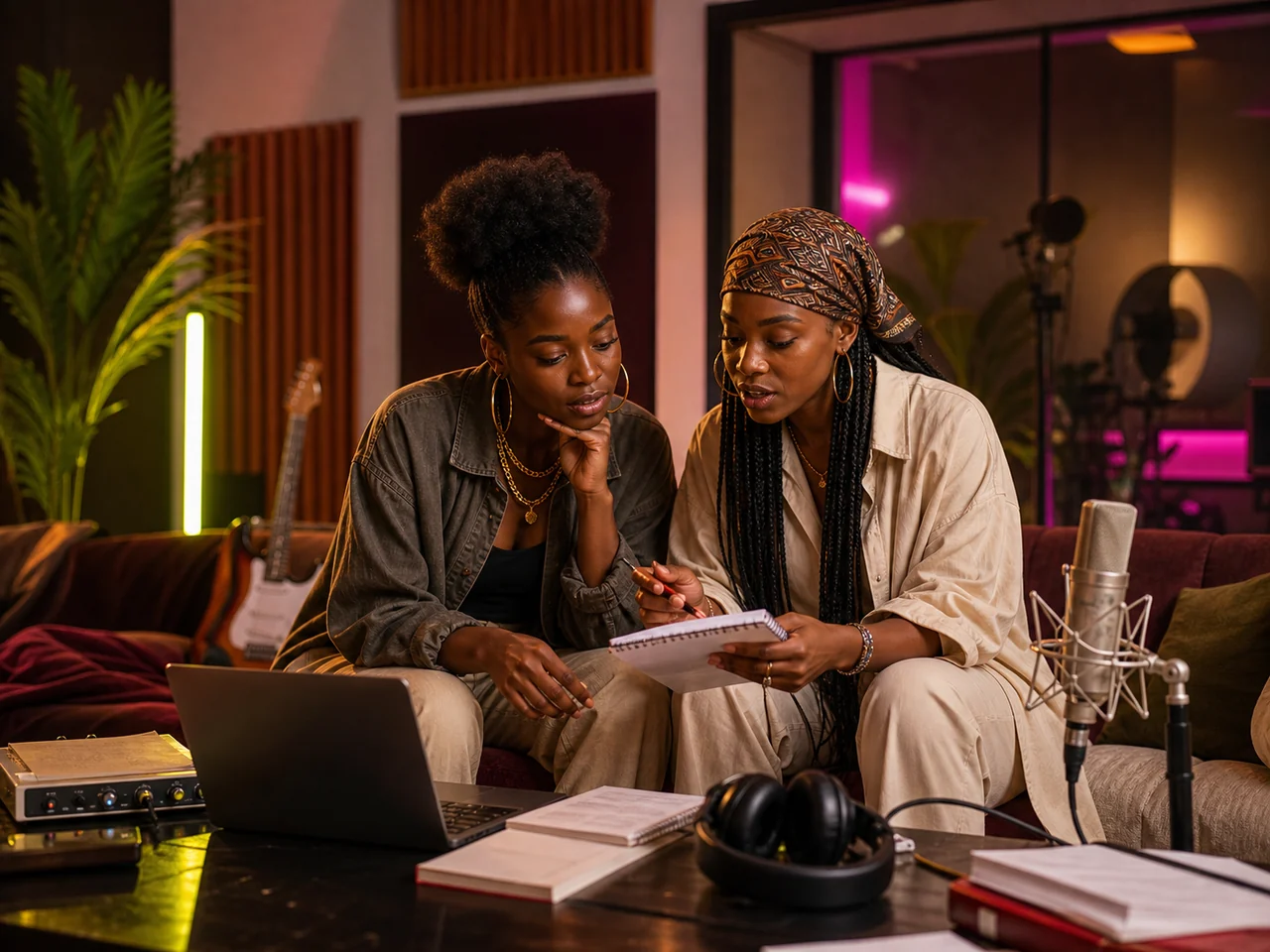 Deux artistes en coaching et préparation en studio