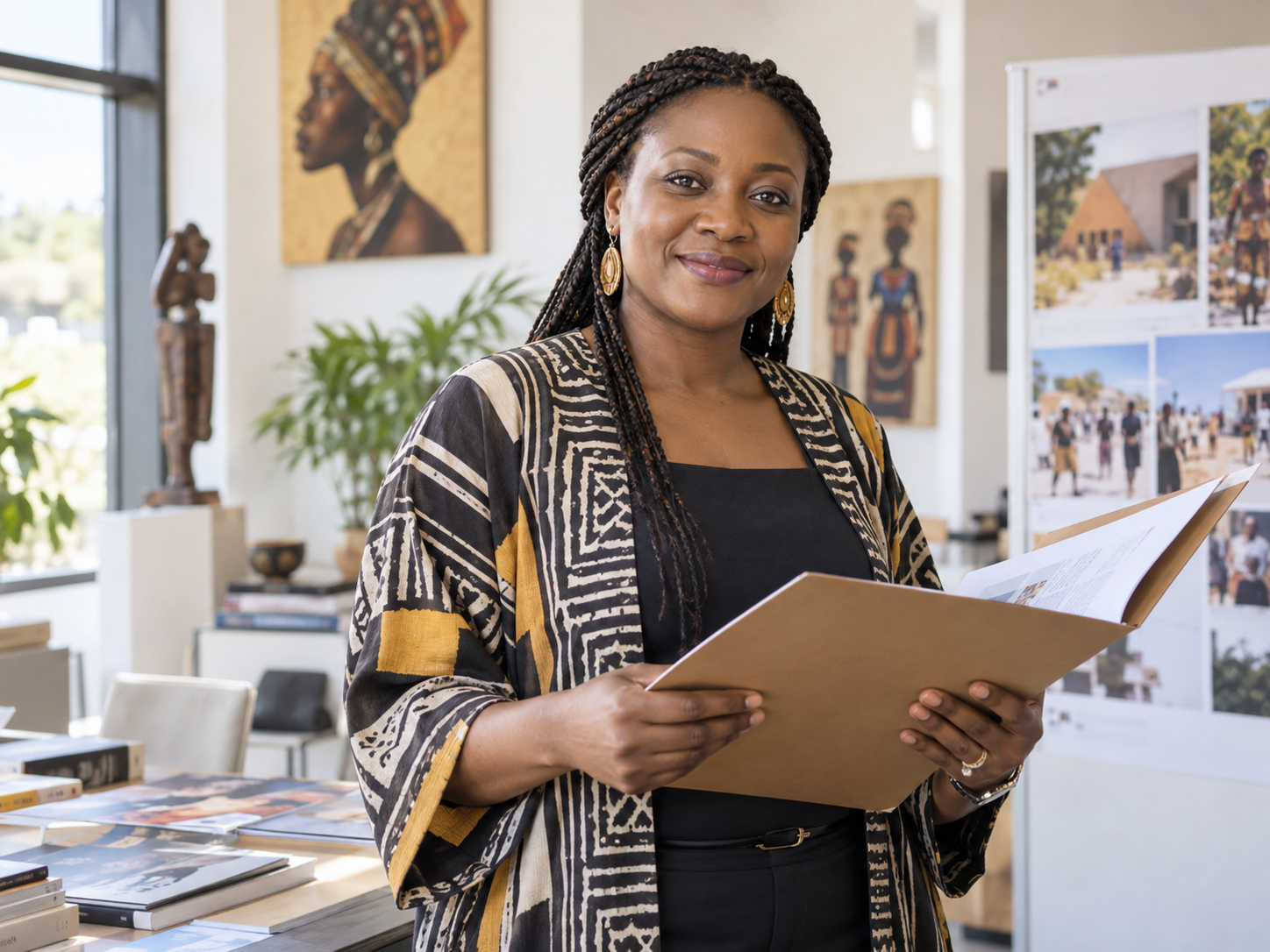 Portrait d'Aicha K. dans un espace culturel